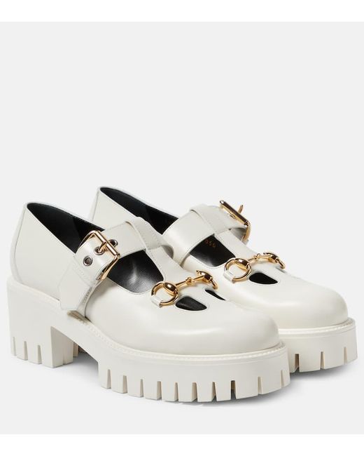 Gucci White Horsebit Leather Platform Loafers