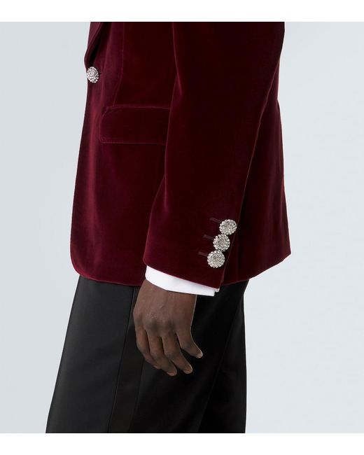 Dolce & Gabbana Red Cotton-Blend Velvet Tuxedo Jacket for men