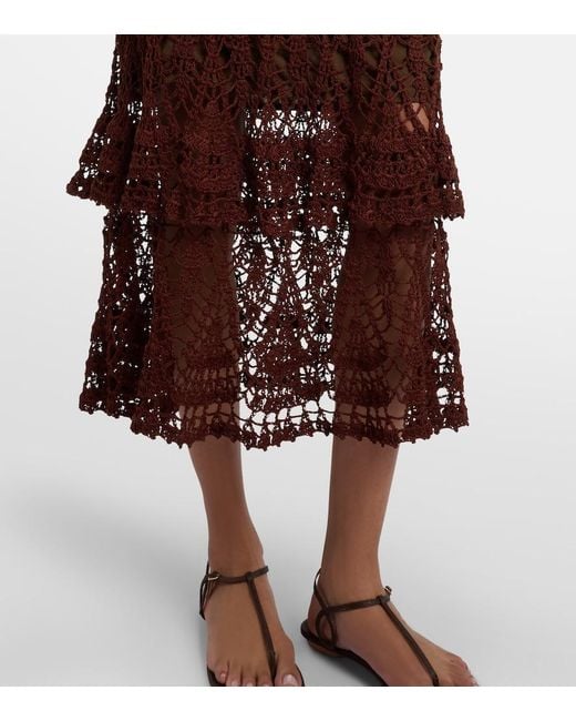 Anna Kosturova Purple Elsie Tiered Cotton Crochet Midi Skirt