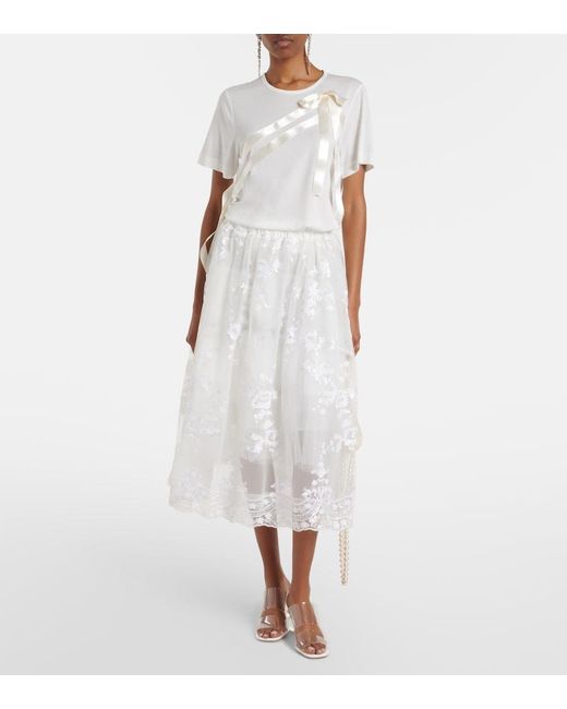 Simone Rocha White Sequined Tulle Midi Skirt