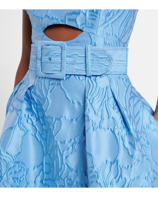 Rebecca Vallance Blue Aegir Belted Jacquard Midi Dress