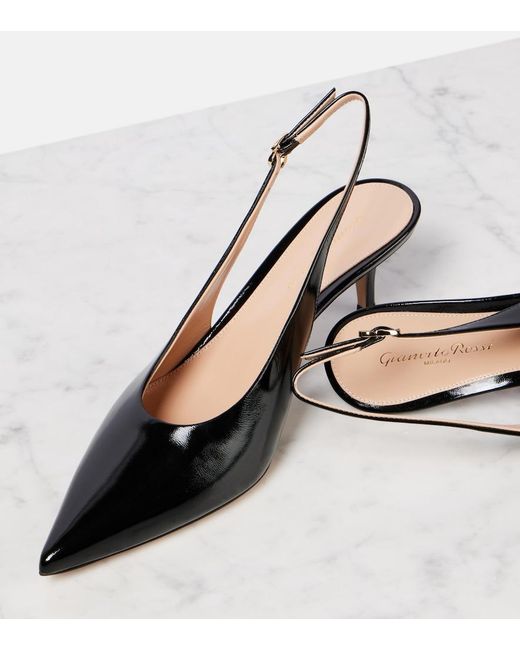Gianvito Rossi Black Robbie 55 Patent Leather Slingback Pumps