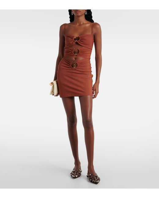 Christopher Esber Red Pierced Orbit Cutout Jersey Minidress