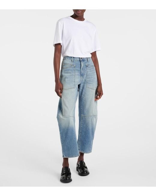 Nili Lotan Blue Shon High-Rise Barrel-Leg Jeans