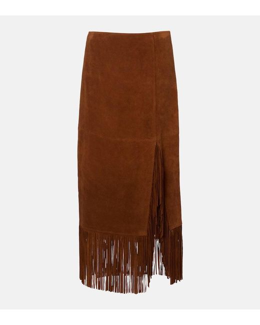 Polo Ralph Lauren Brown Fringed Suede Midi Skirt