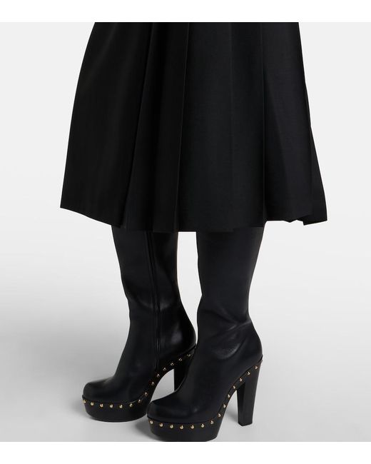 Chloé Black Pleated Virgin Wool Midi Skirt
