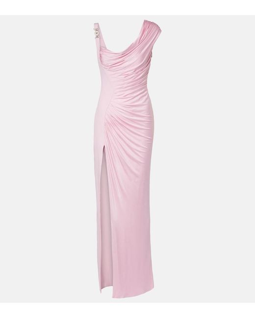 Versace Pink Draped One-Shoulder Ruched Gown