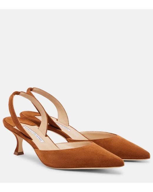 Manolo Blahnik Brown Carolyne Suede Slingback Pumps