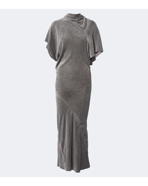 Rick Owens Gray Seb Draped Velvet Midi Dress