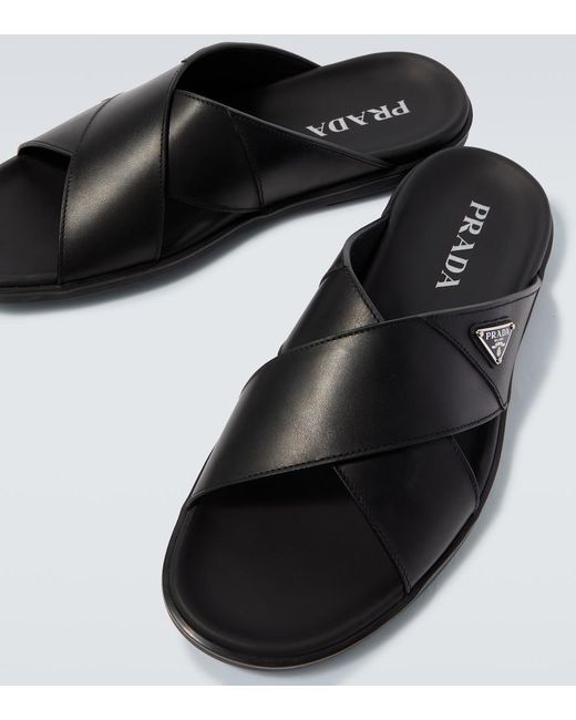 Prada Black Leather Sandals for men