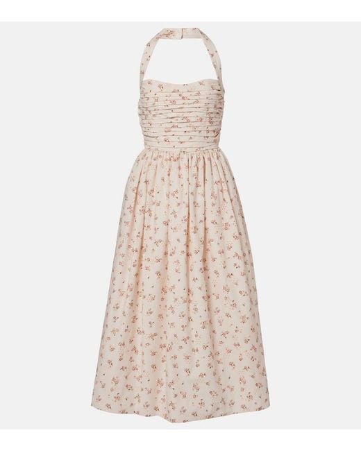 Markarian Natural Leia Floral Pleated Cotton Midi Dress