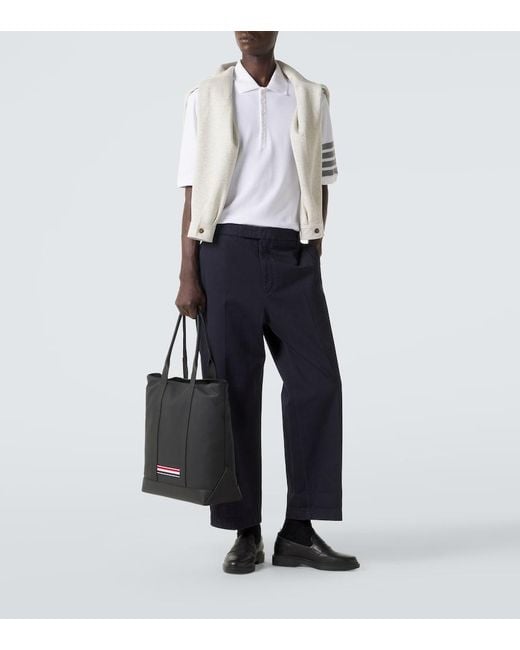 Thom Browne White 4-Bar Cotton Polo Shirt for men