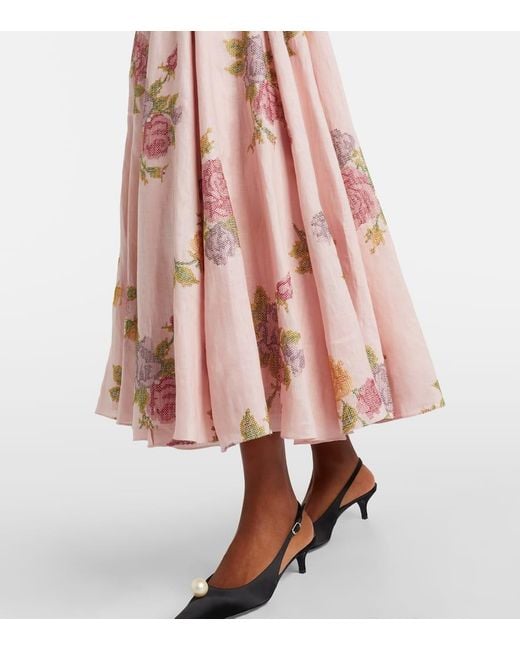 Markarian Pink Floral Linen Corset Dress