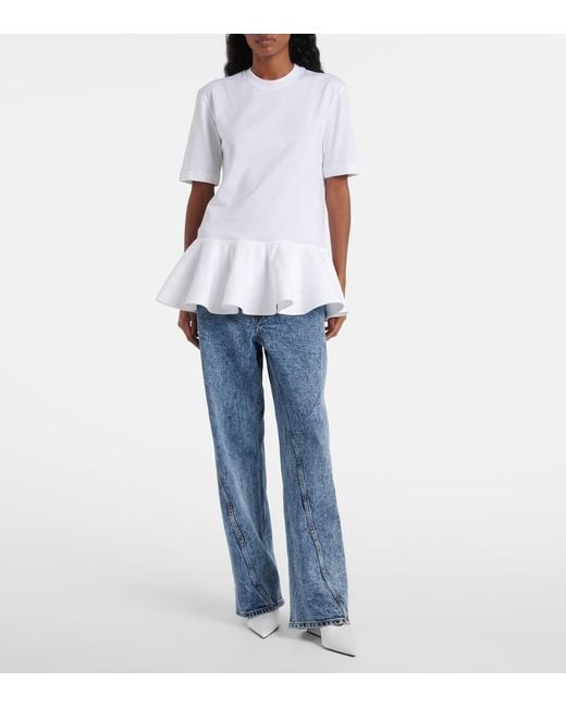 Alaïa White Peplum Cotton Jersey T-Shirt