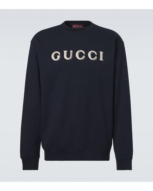 Gucci Blue Logo Cotton Jersey Sweatshirt for men