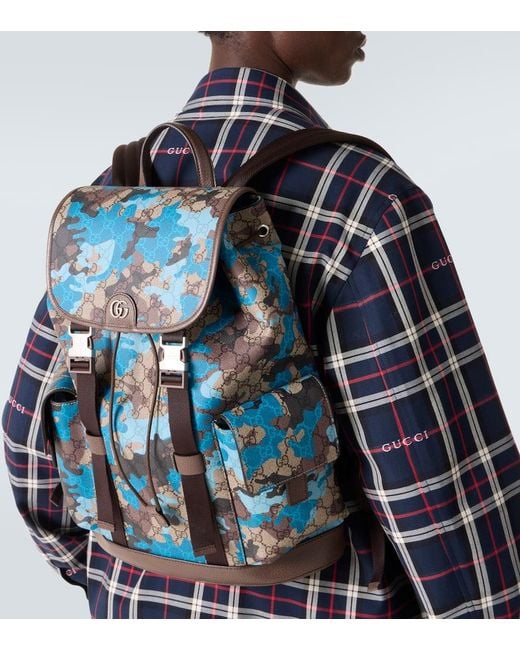 Mochila Large De Lona Gg Estampada Gucci de hombre de color Blue