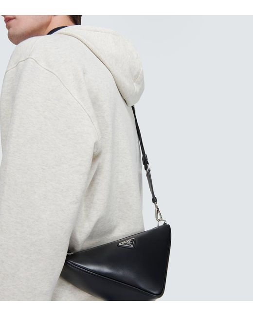 Prada Black Triangle Leather Shoulder Bag for men