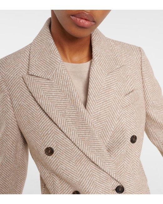 Brunello Cucinelli Natural Chevron Wool-Blend Blazer
