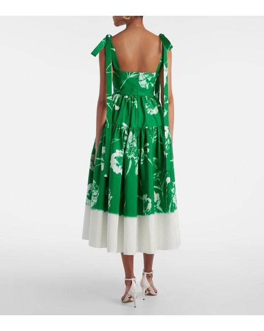 Erdem Green Floral Cotton Poplin Midi Dress