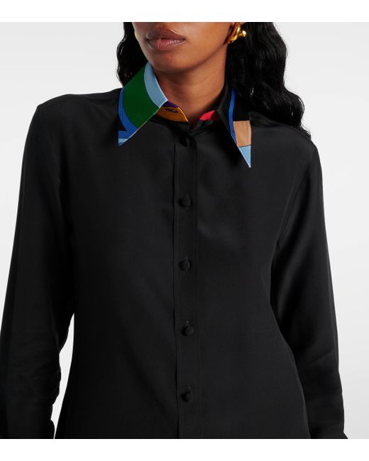 Emilio Pucci Black Silk Crepe Polo Shirt