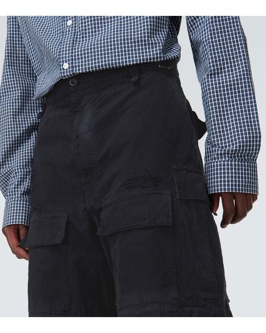 Balenciaga Blue Cotton Twill Cargo Pants for men