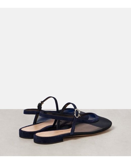Gianvito Rossi Blue Leather-Trimmed Organza Ballet Flats