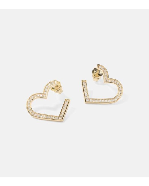 Sydney Evan White Heart 14Kt Hoop Earrings With Diamonds