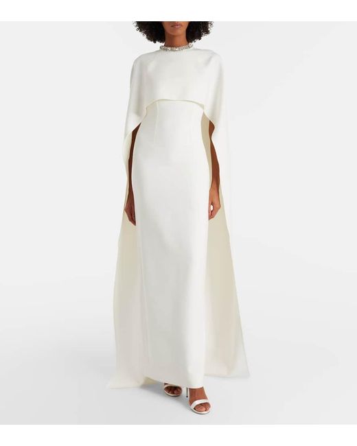 Roland Mouret White Verzierte Robe Aus Crepe Mit Kristallen