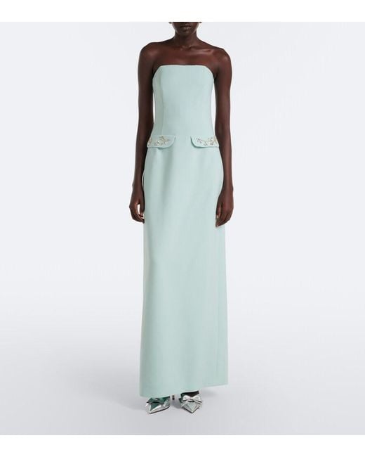 Oscar de la Renta Green Crystal-Embellished Wool-Blend Gown