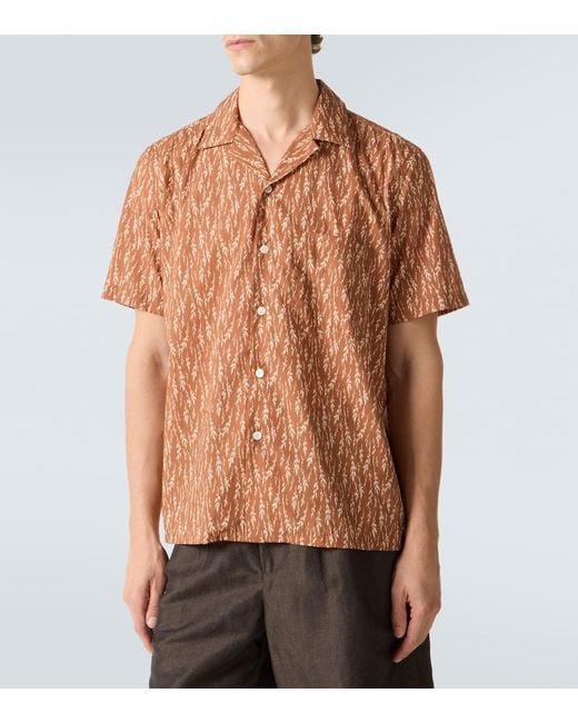 Canali Brown Printed Cotton-Blend Bowling Shirt for men