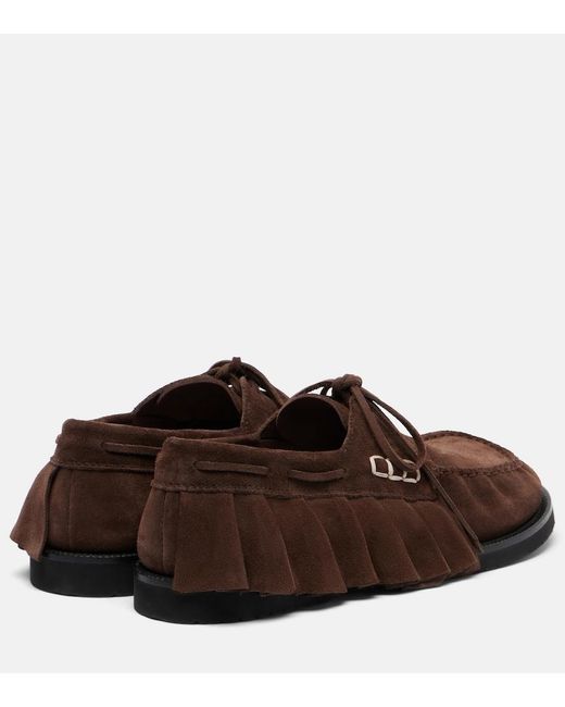 J.W. Anderson Brown Ruffled Suede Boat Shoes
