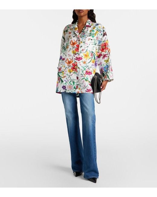 Gucci White Flora Silk Twill Shirt