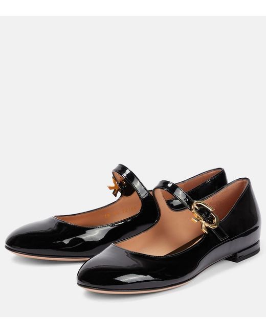 Gianvito Rossi Black Mary Ribbon Patent Leather Ballet Flats