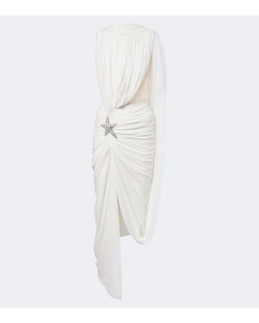 David Koma White Asymmetric Draped Embellished Minidress