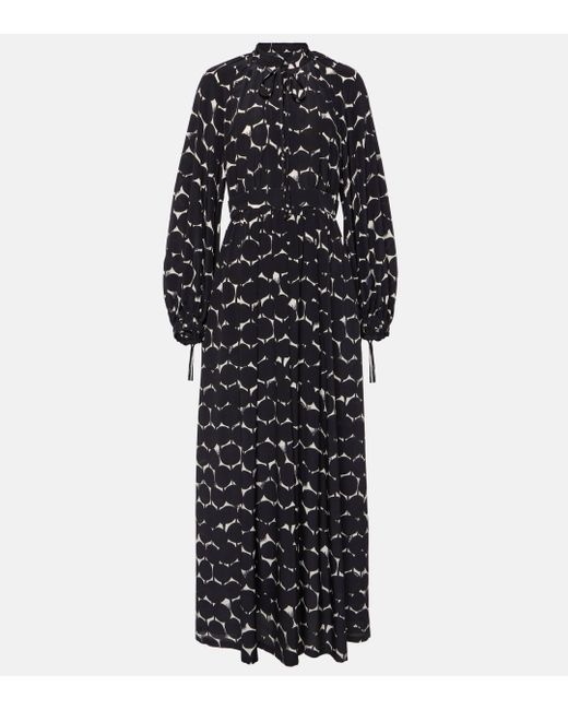 Robe longue en soie crêpe de chine imprimée Max Mara en coloris Black