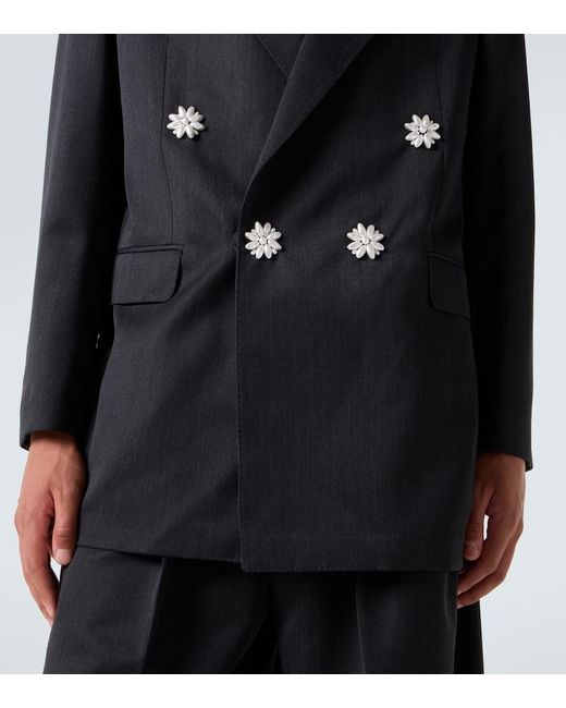 Simone Rocha Black Embellished Double-Breasted Blazer for men