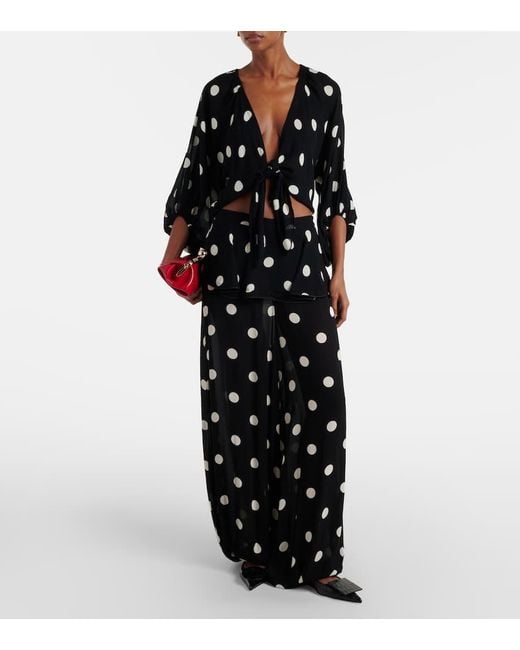 Adriana Degreas Black Solid Peplum Polka-Dot Balloon Pants