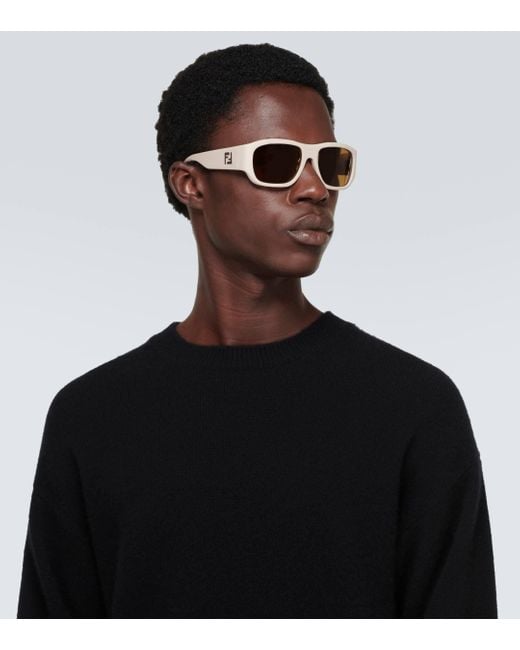 Fendi White Logo Square Sunglasses for men