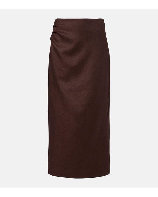 Sir Brown Linen Midi Skirt