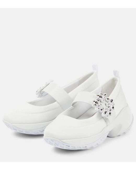 Roger Vivier White Ballerina Viv' Run Technical Fabric With Rhinestone Buckle