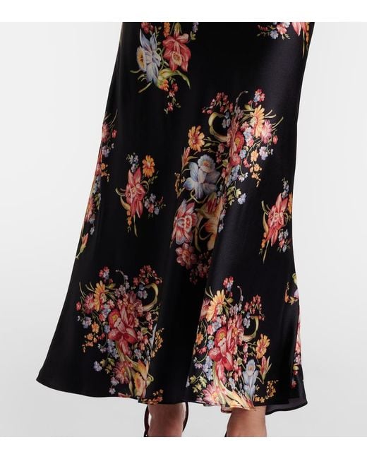 Rodarte Black Floral Lace-Trimmed Silk Midi Dress