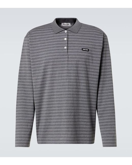 Miu Miu Gray Striped Cotton Jersey Polo Shirt for men