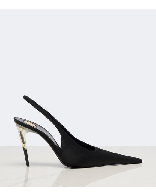 Saint Laurent Black Goya Satin Slingback Pumps