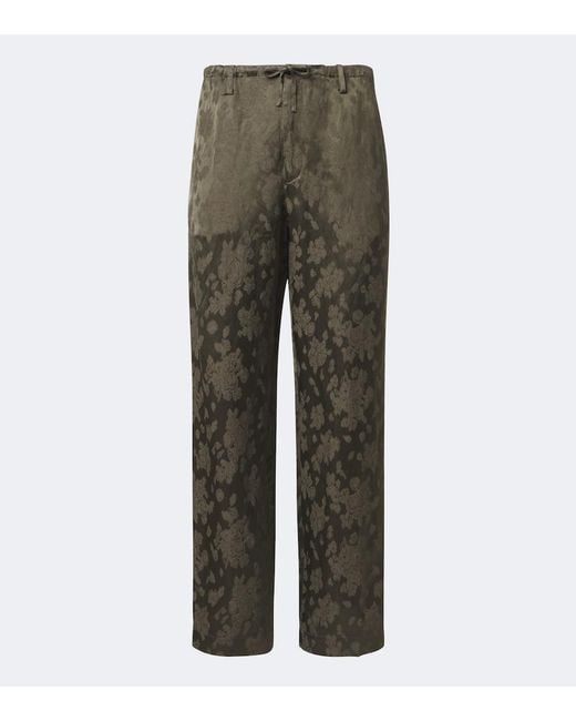 Dries Van Noten Green Jacquard Straight Pants for men