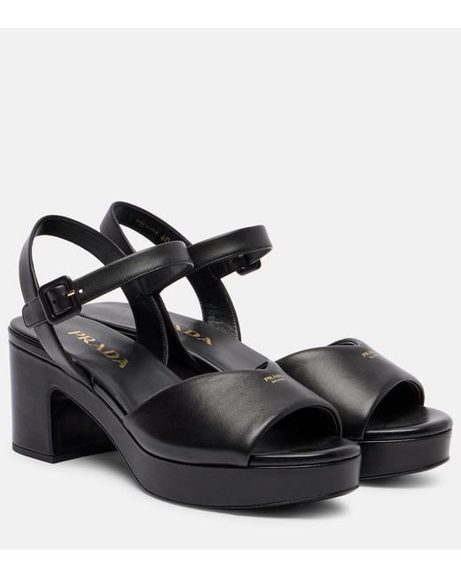 Prada Black Leather Platform Sandals