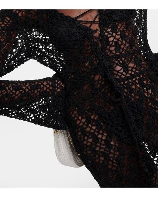 Anna Kosturova Black Bianca Crochet Cotton Minidress