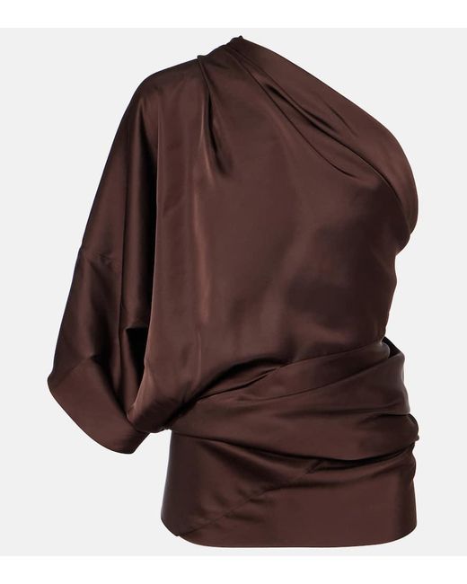 Rick Owens Brown Hollywood Charmeuse Asymmetric Top