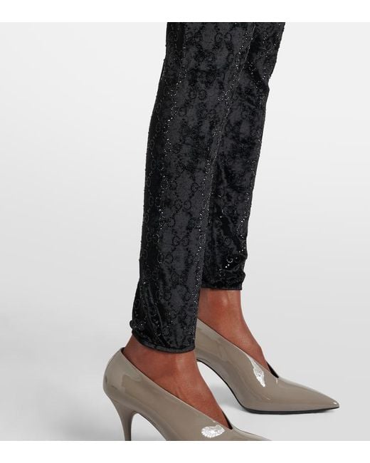 Gucci Black Gg Embellished Chenille Leggings