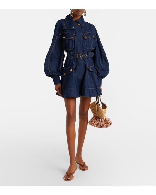 Zimmermann Blue Luna Belted Denim Minidress