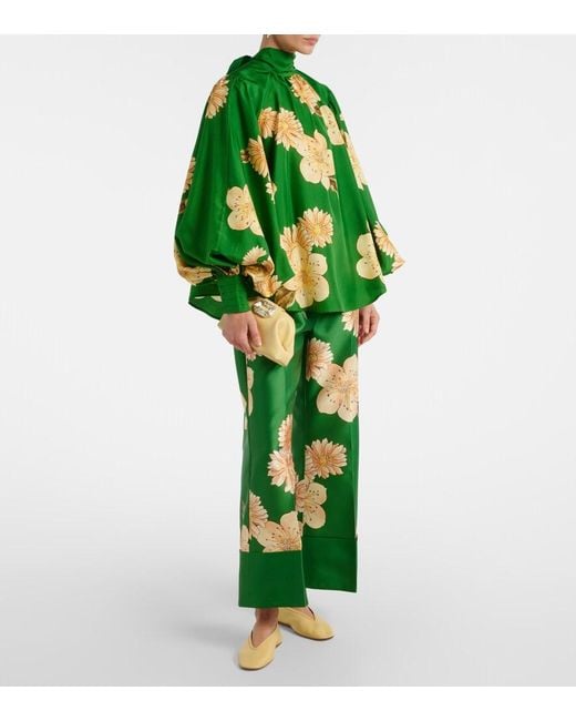 ALÉMAIS Green Sage Floral Silk Blouse